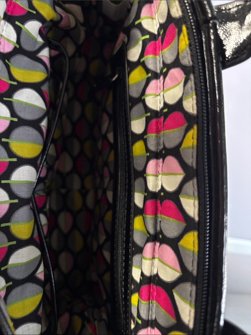 Vera Bradley Black Quilted Satchel with Patent Trim - Picture 5 of 11